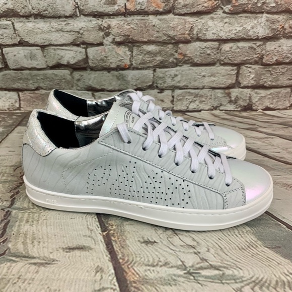 P448 John Sneakers Low Top Lace Up Iridescent White Beige Sz 35 EU/ 5-5.5 US - Picture 6 of 16